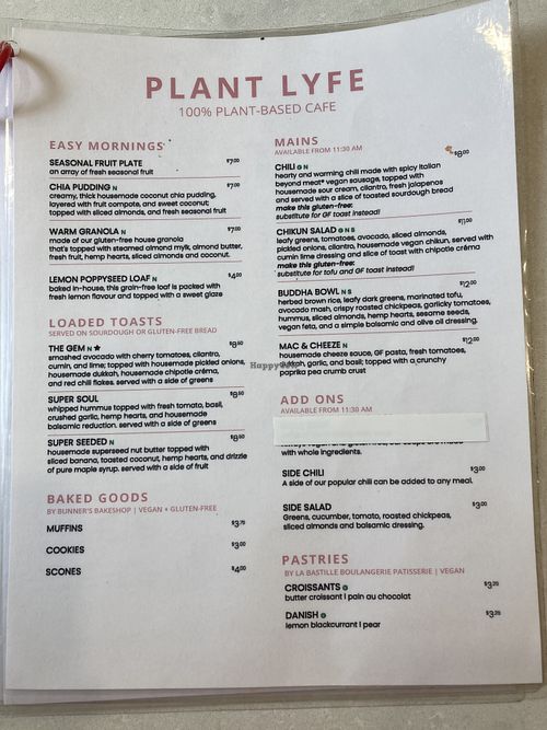 Food menu at Plant Lyfe in Toronto