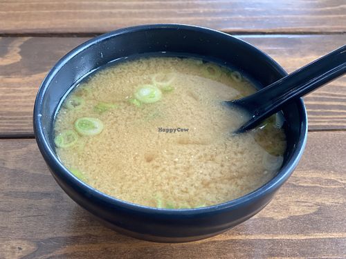 Miso soup   at Vegan Castle in Long Beach