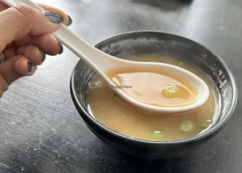 Miso soup   at Vegan Castle in Long Beach