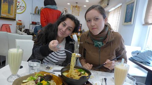 Enjoying our Loving Hut Sinyi lunch :) at Loving Hut - Songde Rd in Taipei