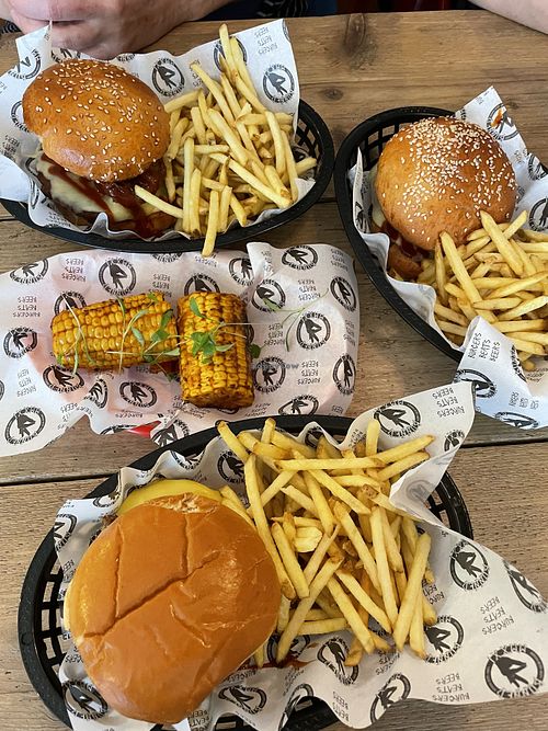 Vegan American burger (plain bun) and vegetarian American burgers (seeded bun) at Bunned in Dartmouth