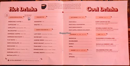 Menu page at Froindlichst at Froindlichst in Berlin