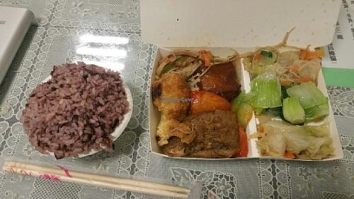 Typical set menu at Loving Hut 愛家 - Huanbei Rd in Jhongli