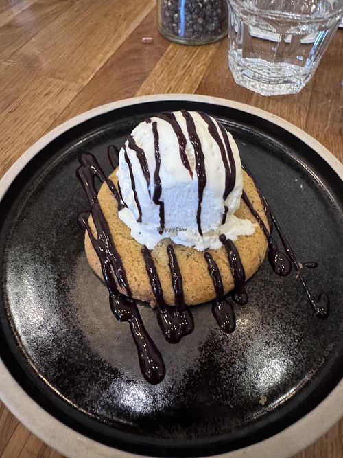 Hot cookie and ice cream   at Hendersons in Edinburgh