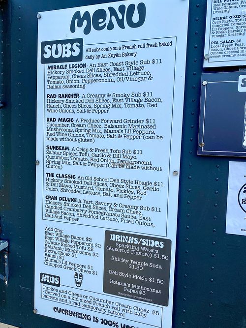Menu at Rad Magic Subs in Portland