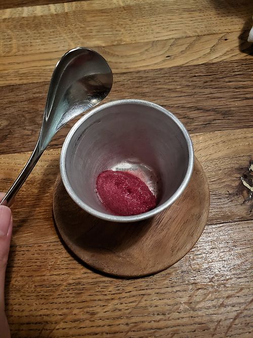 Rhubarb sorbet at 28 Posti in Milan