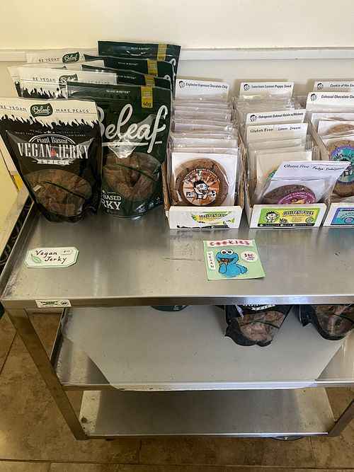 Vegan Jerky and Vegan Cookies for Sale 😘  at Loving Hut in Elk Grove