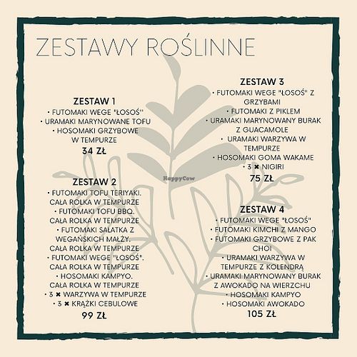 Vegan sushi set menu at Jadłbym in Wroclaw