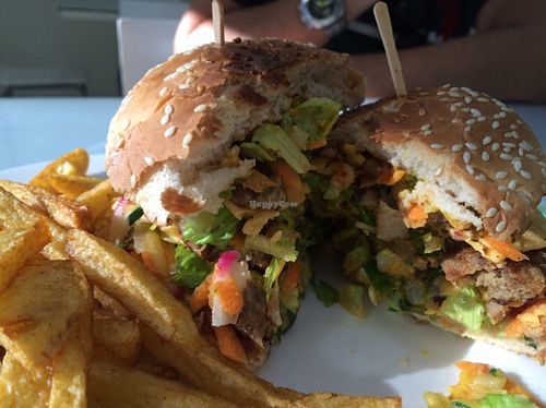 vegan burger  at Loving Hut in Panama City