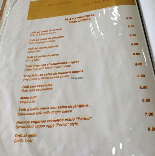 menu  at Loving Hut in Panama City