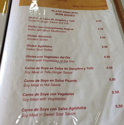 menu  at Loving Hut in Panama City