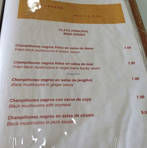 menu  at Loving Hut in Panama City