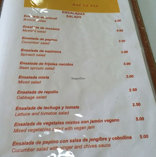 menu  at Loving Hut in Panama City