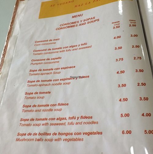 menu  at Loving Hut in Panama City