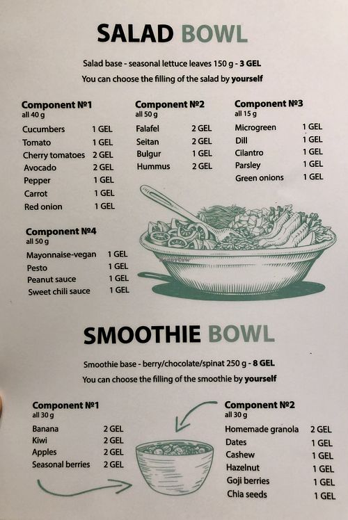 Menu at Go Vegan Cafe in Batumi