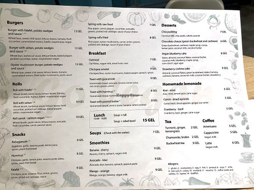 Menu at Go Vegan Cafe in Batumi