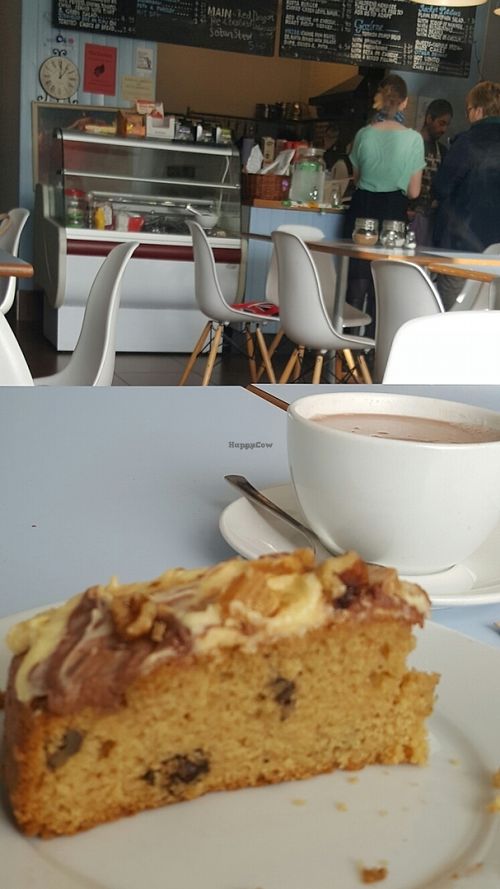 walnut and coffee cake and hot chocolate at The Kitchen on Great Moor Street in Bolton