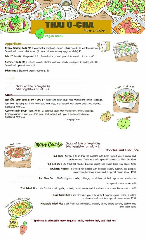 Vegan Menu  at Thai O-Cha in Ocean City