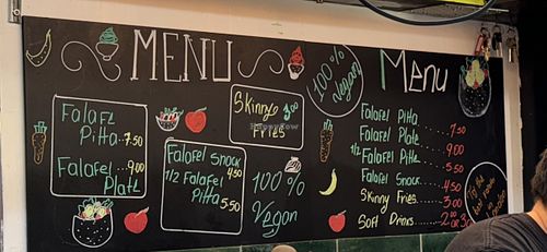 Menu August 2024 100% vegan   at Falafel + in London