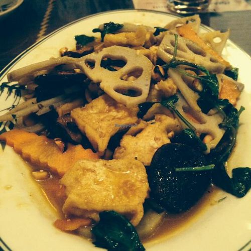 fried tofu and lotus roots at Truc Lam Trai in Hanoi