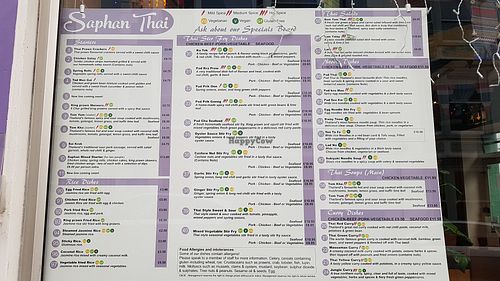 Menu at Saphan Thai in Aberystwyth