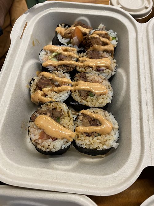 Spicy jackfruit sushi   at Rock n Roots in Williston Park