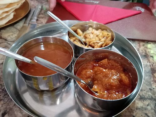 Pickle and chutney tray at The Magna Tandoori in Berwick-upon-tweed