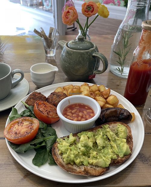 Perfectly cooked and tasty Vegan brunch with Hoogly English Breakfast tea.  at Jo & Co in Hove