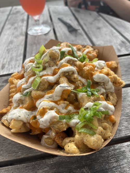 Fries with Mac n Cheez? Yes please!!!     at Bangin' Vegan Eats in Charleston