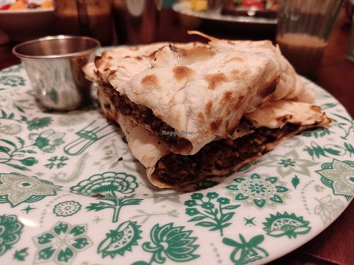 Vegan naan sausage roll at Dishoom in West London