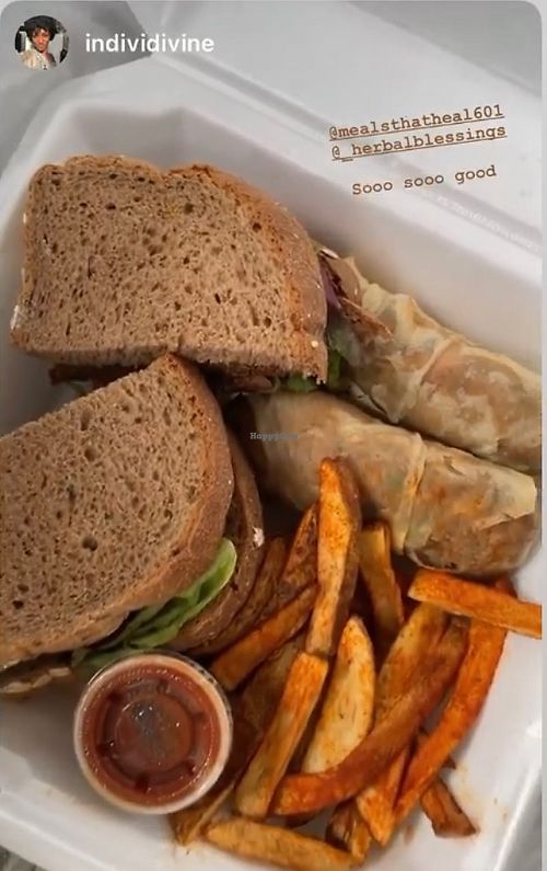 Creole burger and sweet potato fries  at Meals that Heal in Jackson
