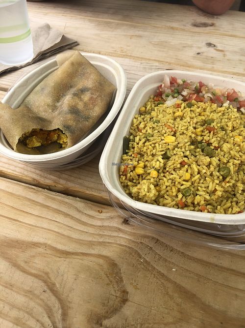 Burrito and spicy rice and veggie special  at Zest in Traverse City