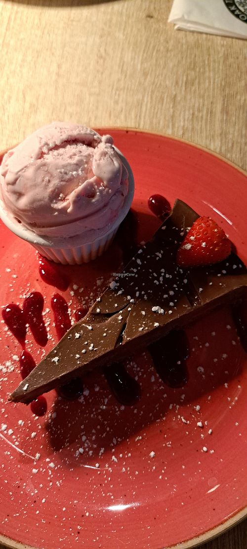Chocolate tart and sorbet at The Oak Tree Inn in Balmaha