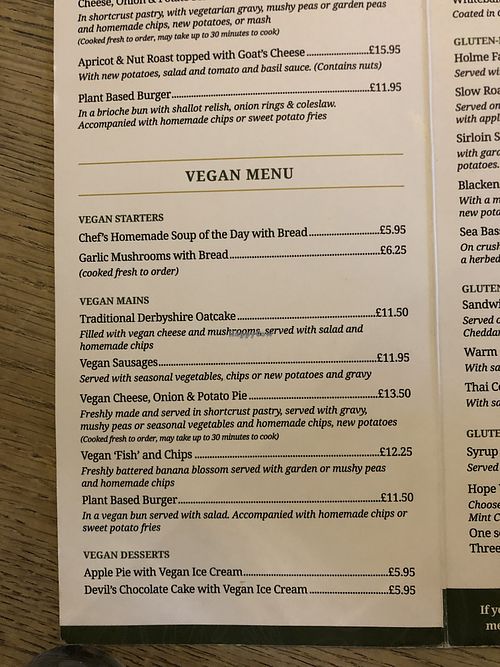 Vegan menu! at The Cheshire Cheese Inn in Hope