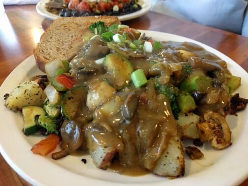 Three Sisters with Tantric Mushroom Gravy at Morning Glory Cafe in Eugene