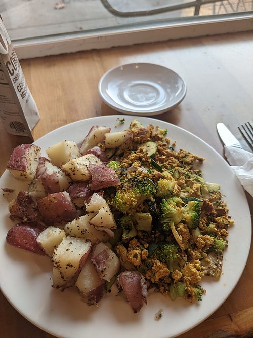 Mama's Tofu scramble - it was okay, thought it lacked flavor but it's great after adding salt and hot sauce at Morning Glory Cafe in Eugene