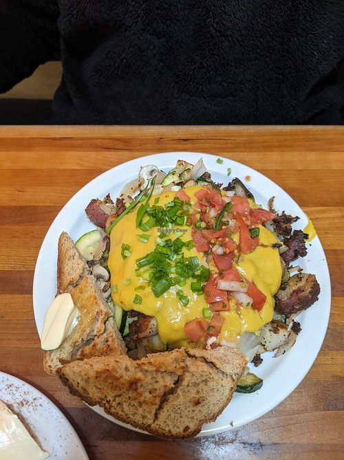 You can add nutritional yeast sauce to any dsh, so yummy at Morning Glory Cafe in Eugene