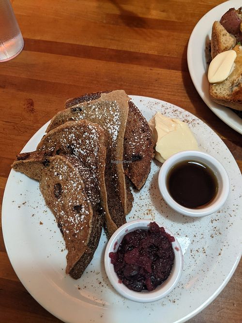 Cinnamon Raisin french toast - vegan and gluten free. The best! at Morning Glory Cafe in Eugene