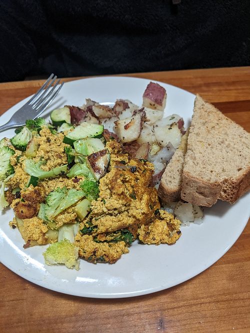 Tofu scramble with gluten free toast. The toast is great! at Morning Glory Cafe in Eugene