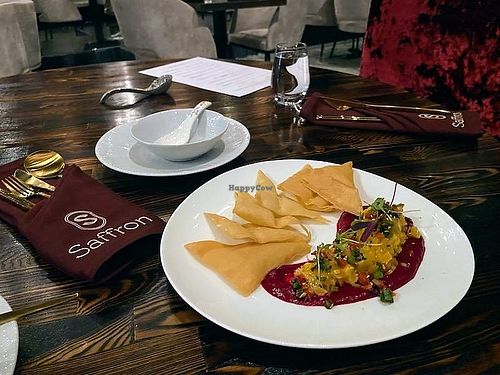 Two kinds of beets with wonton chips at Saffron in Las Vegas
