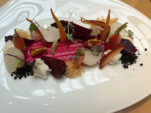 Macadamia cheese and poached baby vegetable salad at Hectors Restaurant in Auckland