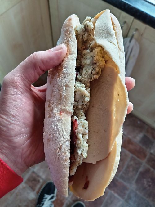 Plant based chicken, stuffing and cranberry sandwich at Honeymans of Bowburn in Durham