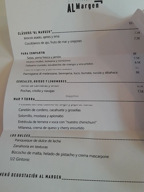 Menu, July 2021 at Restaurante Al Margen in Bilbao