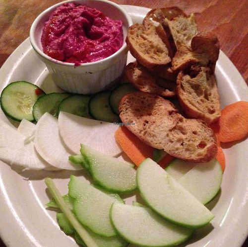 pomegranate beet hummus & veggies at Green Goddess in New Orleans
