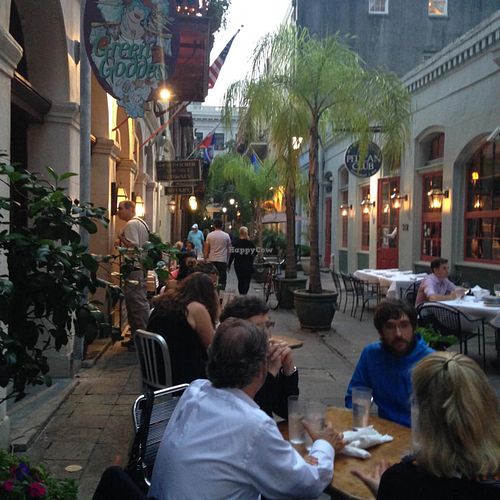 note that the place is full while fancy place on the other side of street is empty at Green Goddess in New Orleans