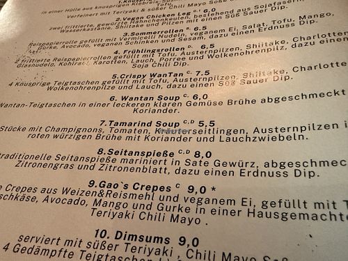 menu  at GAO Vegan in Leipzig