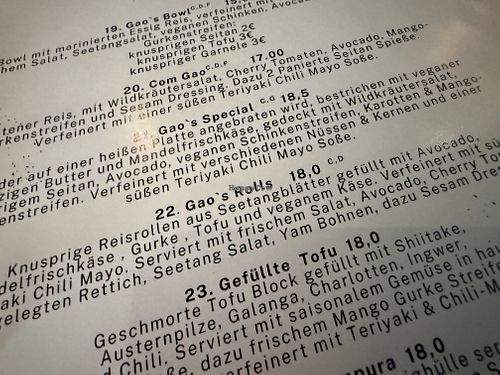 menu  at GAO Vegan in Leipzig