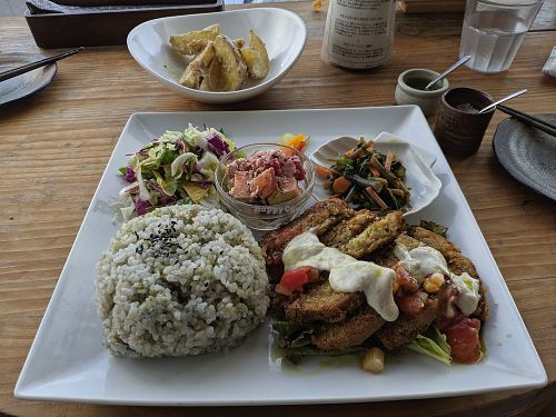 Kurumafu & tempeh 1380 + 300 LARGE size up at Magokoro in Kamakura