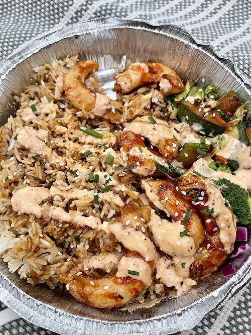 Shr’mp hibachi plate at Hippie Hibachi in Atlanta