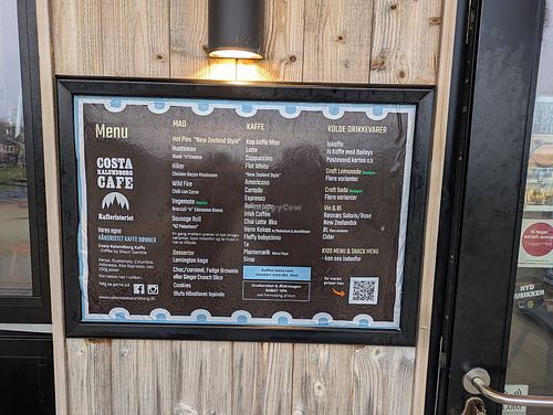Menu at Cafe Costa in Kalundborg